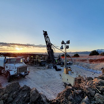 A productive sunrise on the Rift Anticline target, Nevada, as Envirotech Drilling pre-collars a drill hole
